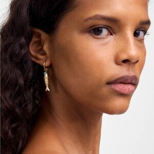 NWT Madewell Gold Fish Earrings with Blue Accent